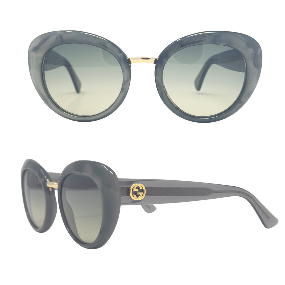 Gucci Sunglasses GG Logo Interlocking Gold‎ Tone Gray Marble Oversize Cat-Eye - Picture 8 of 8